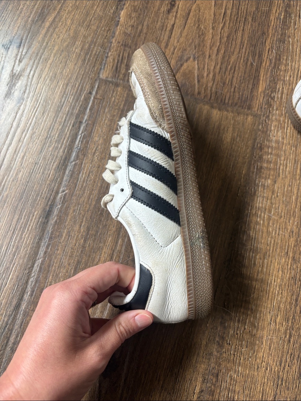 adidas Samba Retro White with Black Stripes and Brown Gum Sole - Picture 9 of 12
